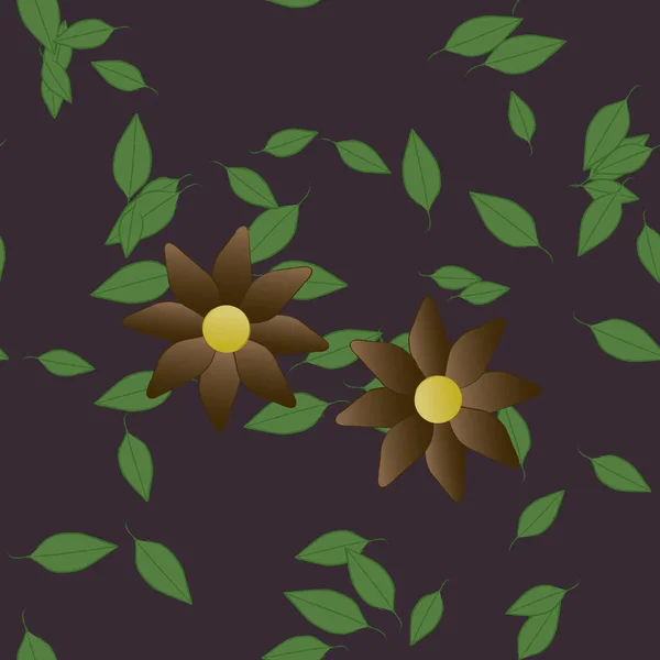 Flores Simples Con Hojas Verdes Composición Libre Ilustración Vectorial — Vector de stock