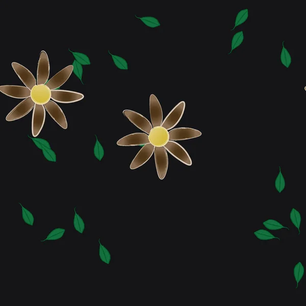 Modelo Vetor Com Flores Coloridas Simples Folhas Verdes — Vetor de Stock