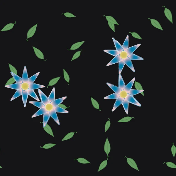 Modèle Vectoriel Avec Des Fleurs Colorées Simples Des Feuilles Vertes — Image vectorielle