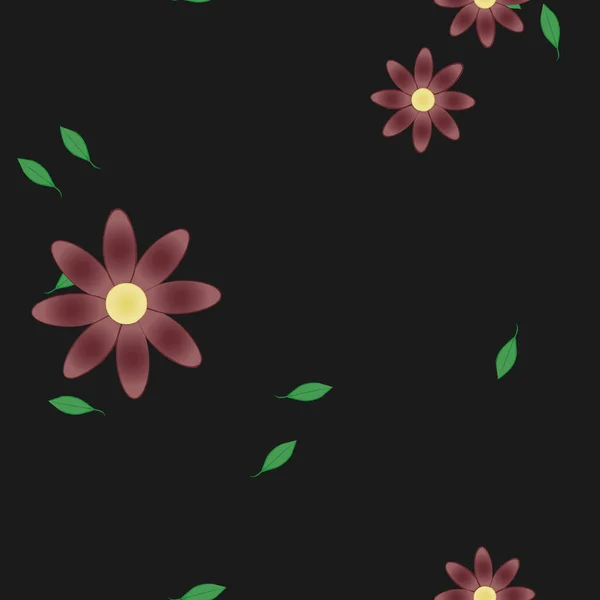 Fleurs Colorées Simples Feuilles Vertes Pour Papier Peint Illustration Vectorielle — Image vectorielle