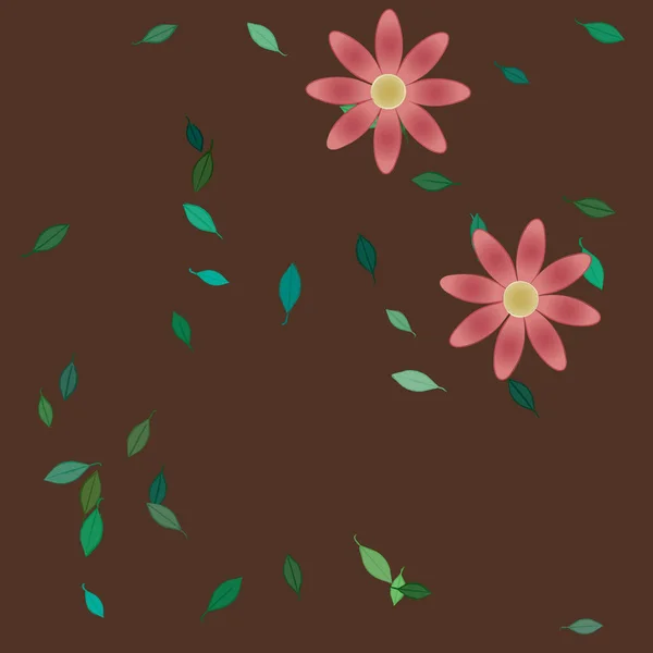 Composición Diseño Con Flores Simples Hojas Verdes Ilustración Vectorial — Archivo Imágenes Vectoriales