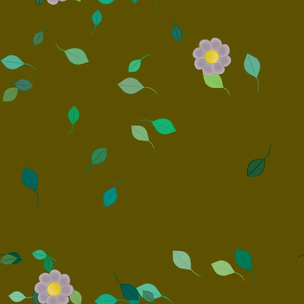 Flores Simples Con Hojas Verdes Composición Libre Ilustración Vectorial — Vector de stock