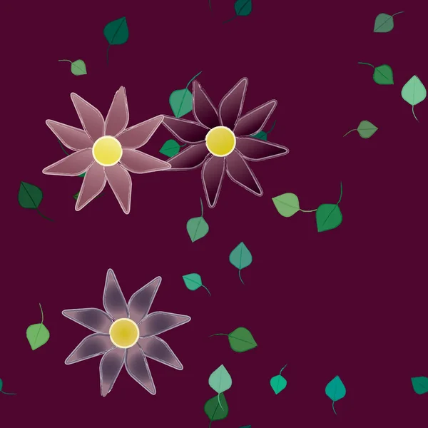 Fleurs Simples Avec Des Feuilles Vertes Composition Libre Illustration Vectorielle — Image vectorielle