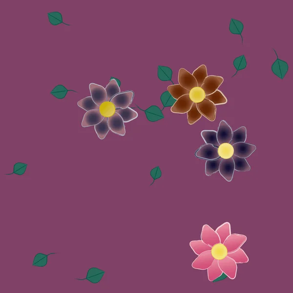 Fleurs Colorées Simples Feuilles Vertes Pour Papier Peint Illustration Vectorielle — Image vectorielle