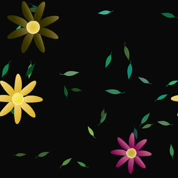 Flores Simples Con Hojas Verdes Composición Libre Ilustración Vectorial — Vector de stock