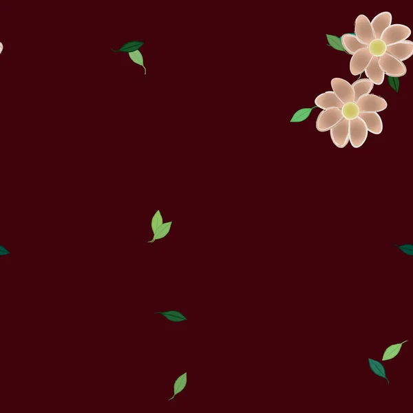 Flores Simples Con Hojas Verdes Composición Libre Ilustración Vectorial — Archivo Imágenes Vectoriales