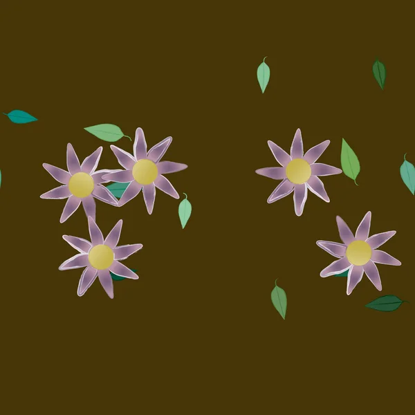 Fleurs Simples Avec Des Feuilles Vertes Composition Libre Illustration Vectorielle — Image vectorielle