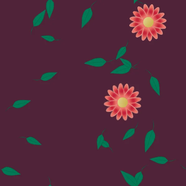 Flores Simples Con Hojas Verdes Composición Libre Ilustración Vectorial — Vector de stock