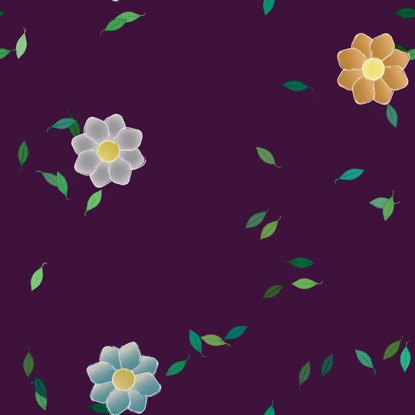 Composición Diseño Con Flores Simples Hojas Verdes Ilustración Vectorial — Archivo Imágenes Vectoriales