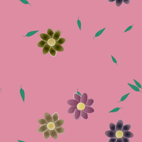 Flores Simples Con Hojas Verdes Composición Libre Ilustración Vectorial — Vector de stock