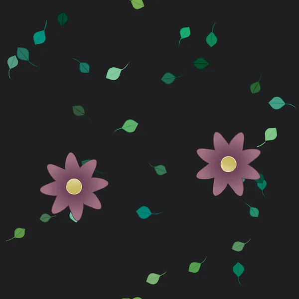 Composición Diseño Con Flores Simples Hojas Verdes Ilustración Vectorial — Vector de stock