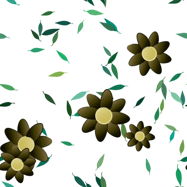 Modèle Vectoriel Avec Des Fleurs Colorées Simples Des Feuilles Vertes — Image vectorielle