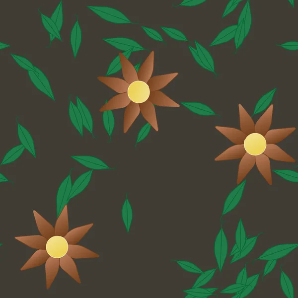Flores Coloridas Simples Folhas Verdes Para Papel Parede Ilustração Vetorial — Vetor de Stock