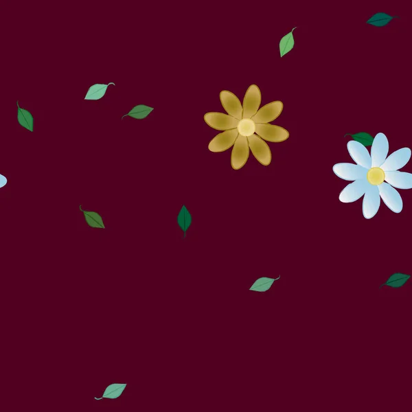 Flores Simples Con Hojas Verdes Composición Libre Ilustración Vectorial — Vector de stock