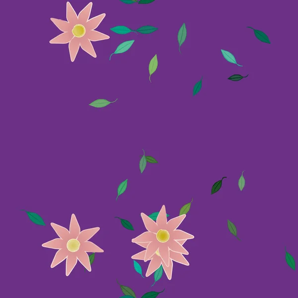 Modèle Vectoriel Avec Des Fleurs Colorées Simples Des Feuilles Vertes — Image vectorielle