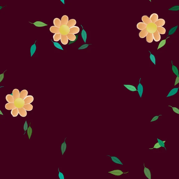 Modèle Vectoriel Avec Des Fleurs Colorées Simples Des Feuilles Vertes — Image vectorielle