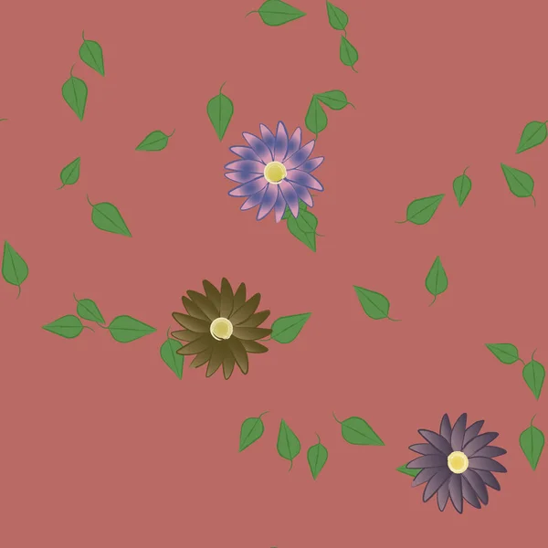 Flores Simples Con Hojas Verdes Composición Libre Ilustración Vectorial — Vector de stock