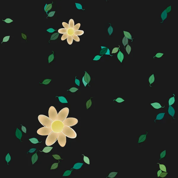 Flores Simples Con Hojas Verdes Composición Libre Ilustración Vectorial — Archivo Imágenes Vectoriales