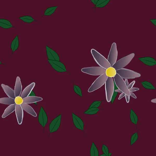 Modèle Vectoriel Avec Des Fleurs Colorées Simples Des Feuilles Vertes — Image vectorielle