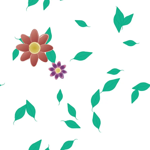 Einfache Bunte Blumen Und Grüne Blätter Für Tapete Vektorillustration — Stockvektor