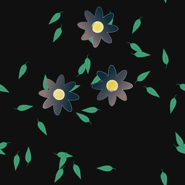 Composition Design Avec Fleurs Simples Feuilles Vertes Illustration Vectorielle — Image vectorielle