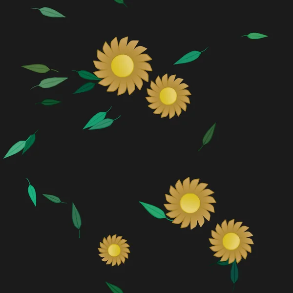 Modèle Vectoriel Avec Des Fleurs Colorées Simples Des Feuilles Vertes — Image vectorielle