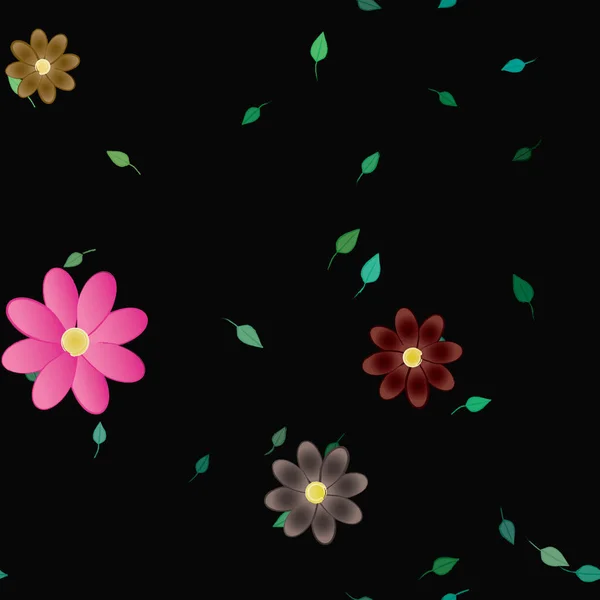 Flores Simples Con Hojas Verdes Composición Libre Ilustración Vectorial — Vector de stock