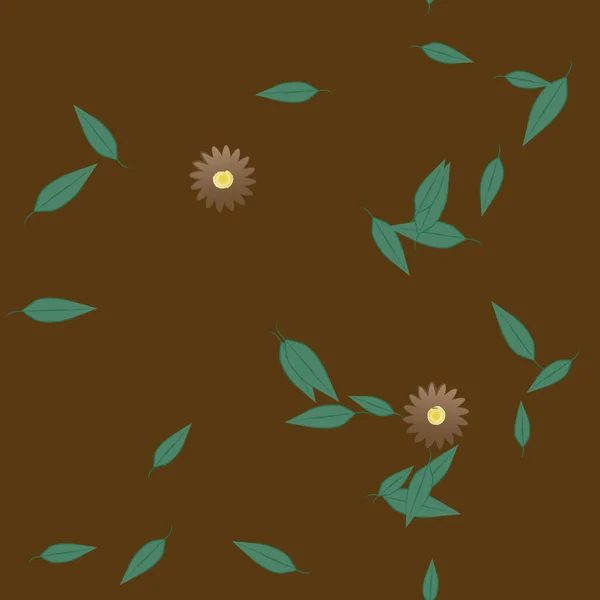 Modèle Vectoriel Avec Des Fleurs Colorées Simples Des Feuilles Vertes — Image vectorielle