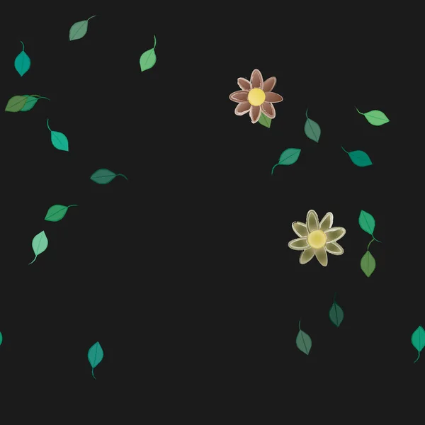 Modèle Vectoriel Avec Des Fleurs Colorées Simples Des Feuilles Vertes — Image vectorielle