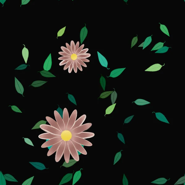 Flores Coloridas Simples Hojas Verdes Para Papel Pintado Ilustración Del — Archivo Imágenes Vectoriales