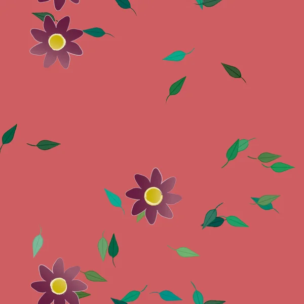 Flores Coloridas Simples Hojas Verdes Para Papel Pintado Ilustración Del — Vector de stock