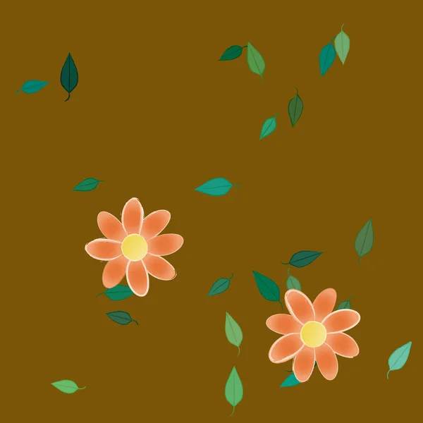 Composição Design Com Flores Simples Folhas Verdes Ilustração Vetorial — Vetor de Stock