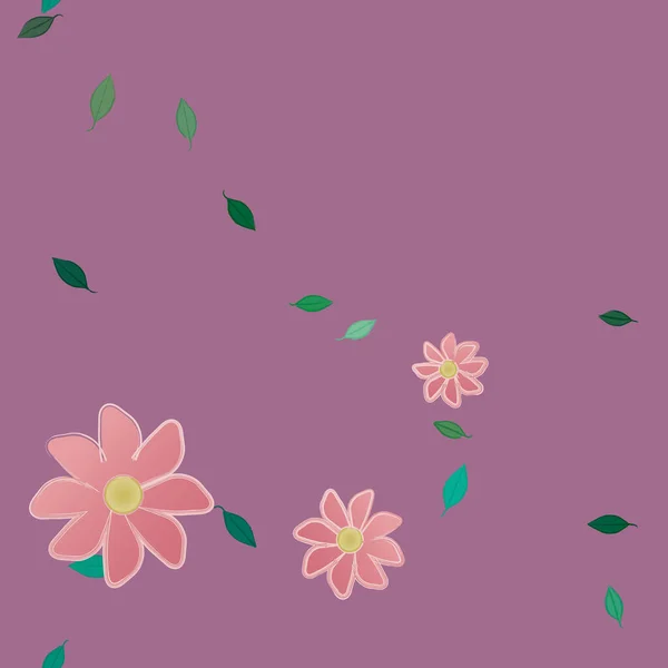 Flores Simples Con Hojas Verdes Composición Libre Ilustración Vectorial — Vector de stock