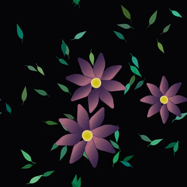 Flores Simples Con Hojas Verdes Composición Libre Ilustración Vectorial — Vector de stock