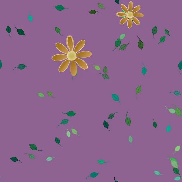 Plantilla Vector Con Flores Coloridas Simples Hojas Verdes — Vector de stock