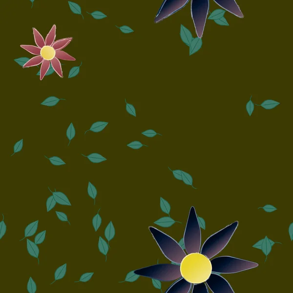 Flores Simples Con Hojas Verdes Composición Libre Ilustración Vectorial — Vector de stock