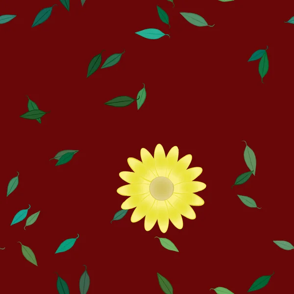 Flores Coloridas Simples Hojas Verdes Para Papel Pintado Ilustración Del — Vector de stock