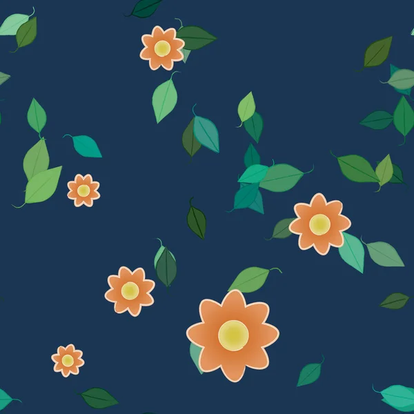 Flores Simples Con Hojas Verdes Composición Libre Ilustración Vectorial — Vector de stock