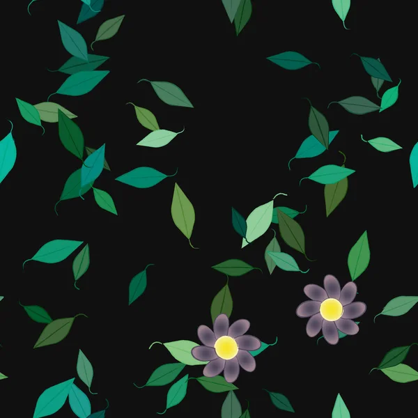 Fleurs Colorées Simples Feuilles Vertes Pour Papier Peint Illustration Vectorielle — Image vectorielle