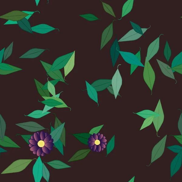 Modèle Vectoriel Avec Des Fleurs Colorées Simples Des Feuilles Vertes — Image vectorielle