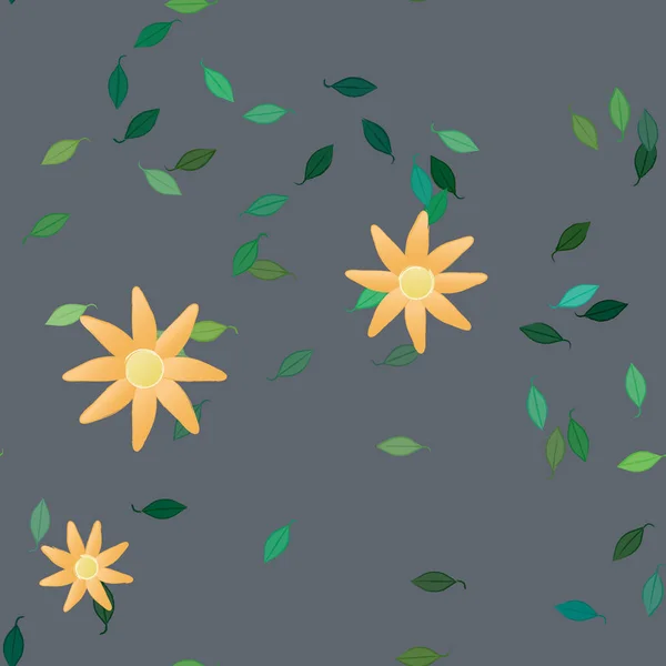 Composição Design Com Flores Simples Folhas Verdes Ilustração Vetorial — Vetor de Stock