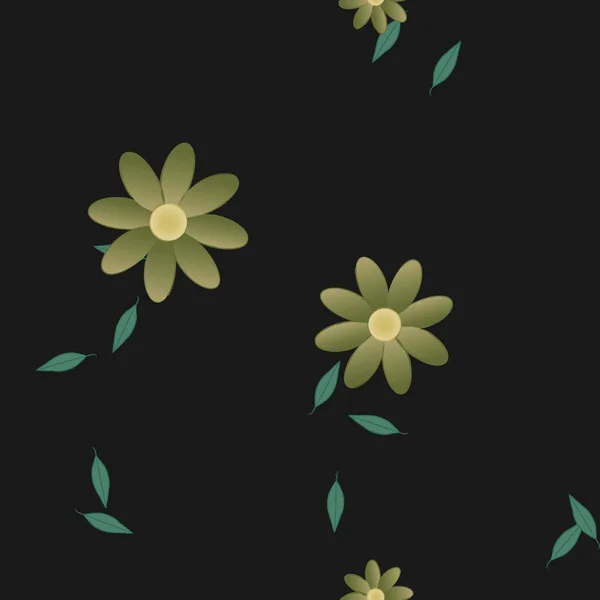 Basit Çiçek Yeşil Yapraklı Tasarım Kompozisyonu Vektör Illüstrasyonu — Stok Vektör