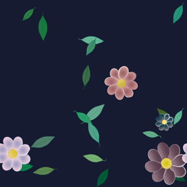 Modèle Vectoriel Avec Des Fleurs Colorées Simples Des Feuilles Vertes — Image vectorielle