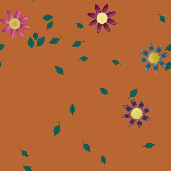 Composición Diseño Con Flores Simples Hojas Verdes Ilustración Vectorial — Archivo Imágenes Vectoriales