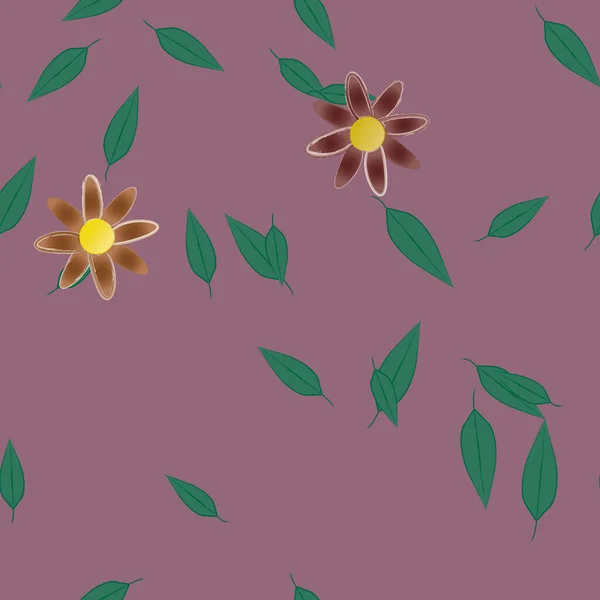 Enkla Blommor Med Gröna Blad Fri Sammansättning Vektor Illustration — Stock vektor