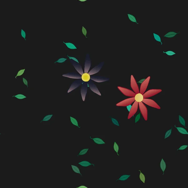 Простые Красочные Цветы Зеленые Листья Обоев Векторная Иллюстрация — стоковый вектор