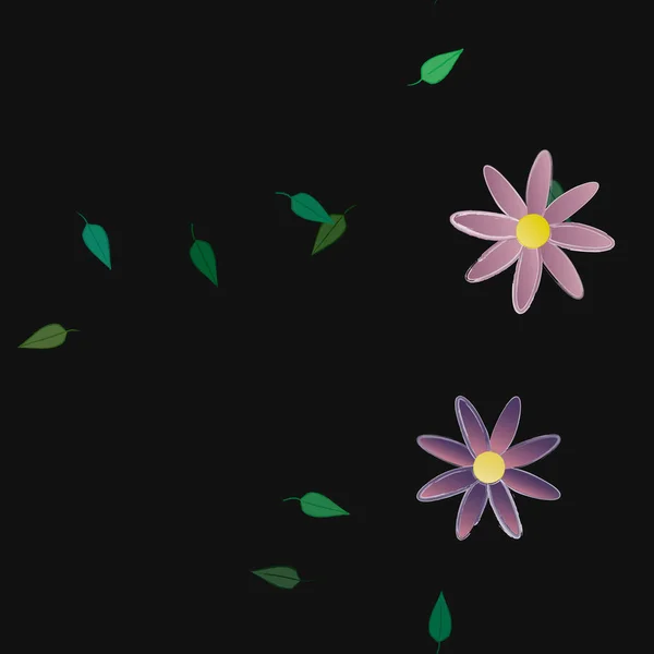 Modèle Vectoriel Avec Des Fleurs Colorées Simples Des Feuilles Vertes — Image vectorielle