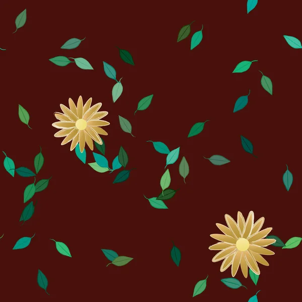 Flores Simples Con Hojas Verdes Composición Libre Ilustración Vectorial — Vector de stock