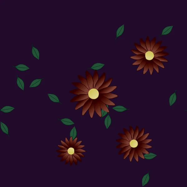 Flores Coloridas Simples Hojas Verdes Para Papel Pintado Ilustración Del — Vector de stock