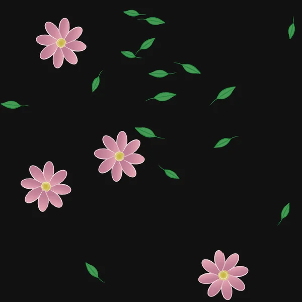 Plantilla Vector Con Flores Coloridas Simples Hojas Verdes — Vector de stock